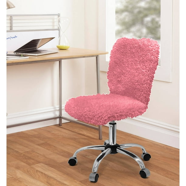 Urban Faux Fur Armless Swivel Task, Fluffy Desk Chair No Wheels
