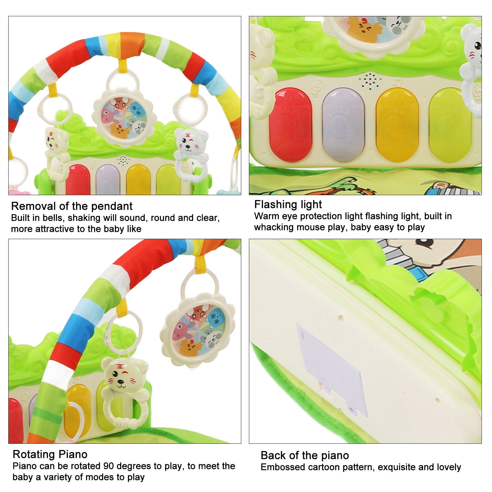 LAZIOEGR Baby Gym Activity Mat Kick & Play Piano with Musical Toys, Educational Sound and Light Playmat for Infants and Newborns, Green