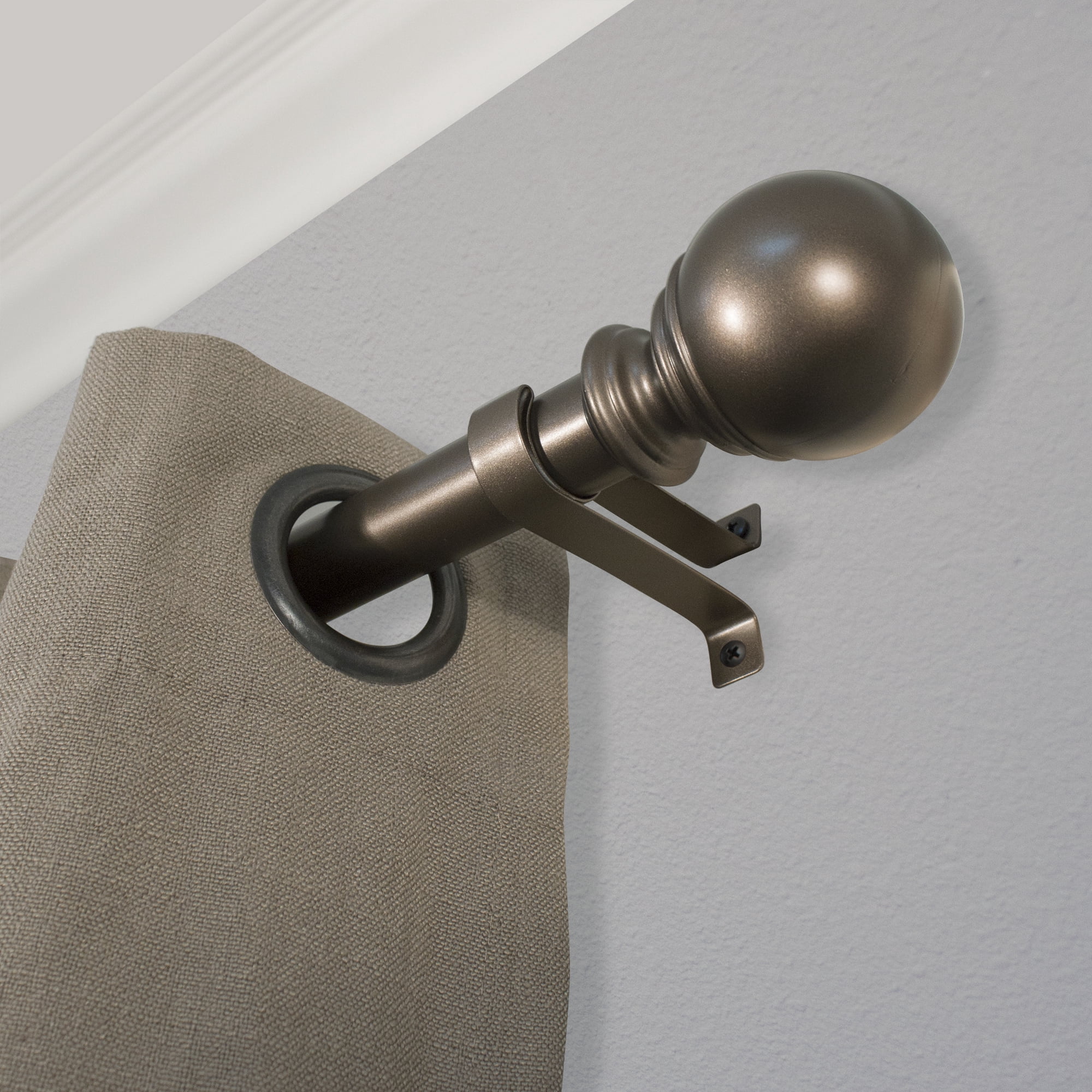 Decopolitan 1" Diameter Ball Telescoping Drapery Rod Set 72-144" Bronze