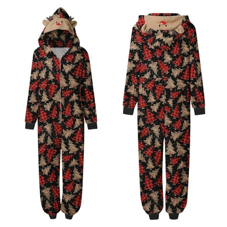 

JUNBYONE Matching Pajamas Set for Family Fleece Onesie Sleepwear Zipper Jumpsuit with Pockets