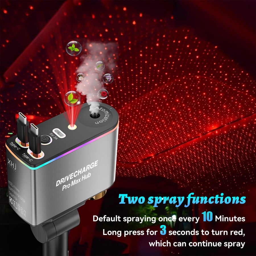 Retractable Car Charger 5 in 1 power adapter, starlight car charger with Car Aromatherapy, 45W car phone charger USB C Fast Charging for iPhone 16 15 14 & Android