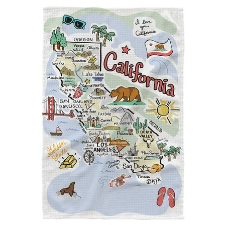 

Fish Kiss® 16 x24 California Map Dish Towel is of 100% Microfiber Waffle Weave Making it Super Absorbent Soft & Machine Washable - Map Kitchen Towel Map Dish Cloth is Multi Purpose C43