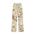 thumbnail image 4 of Lovskoo Pajamas Lounge Capris for Women Trendy Casual Floarl Printing Elastic Waist Loose Pants Straight Wide Leg Cropped Trousers with Pocket Khaki, 4 of 5