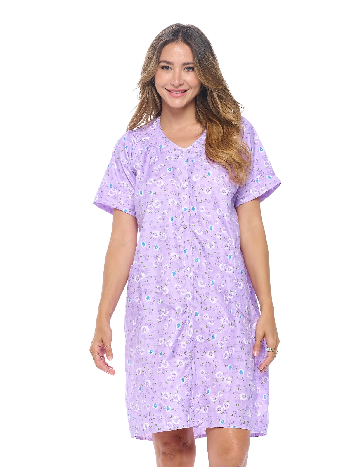 Short Sleeve Nightgowns Womens Flower and Dog Purple Sleepwear 