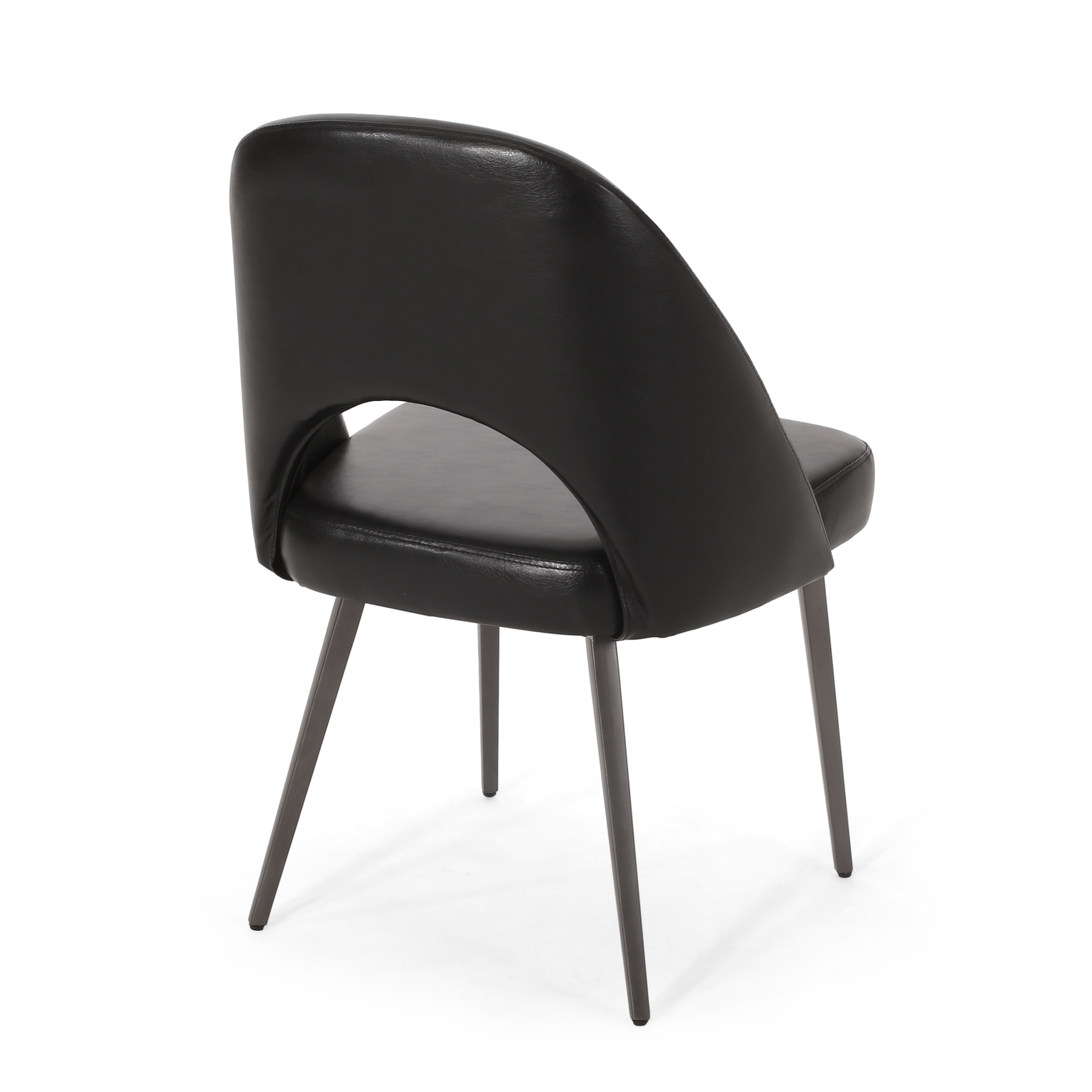 Noble House Haynes Upholstered Open Back Dining Chairs, Set of 2, Midnight Black and Gun Metal