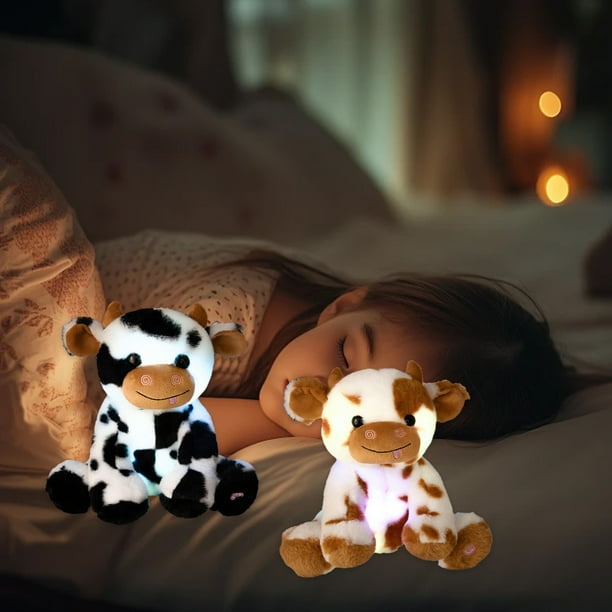 Vaca de Juguete Luminosa | Peluche Suave con Luz Nocturna | Ternero de Peluche de 20 Cm para Niños y Adultos | Funciona con Pilas (No Incluidas)