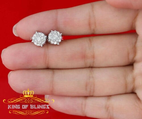 10K Real White Gold Real Diamond 0.60CT Men's/Women's Stud Round Earrings