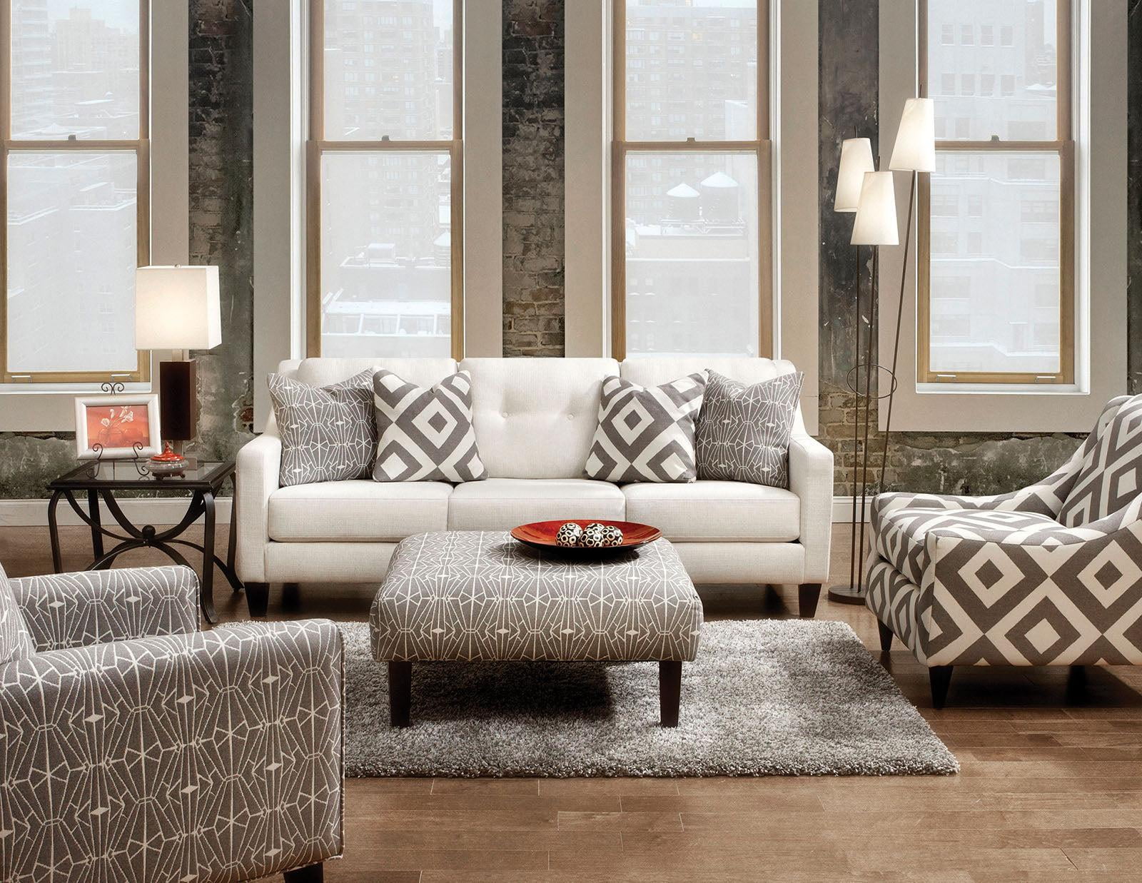 Transitional Ivory Fabric Sofa and Loveseat Furniture of America Parker