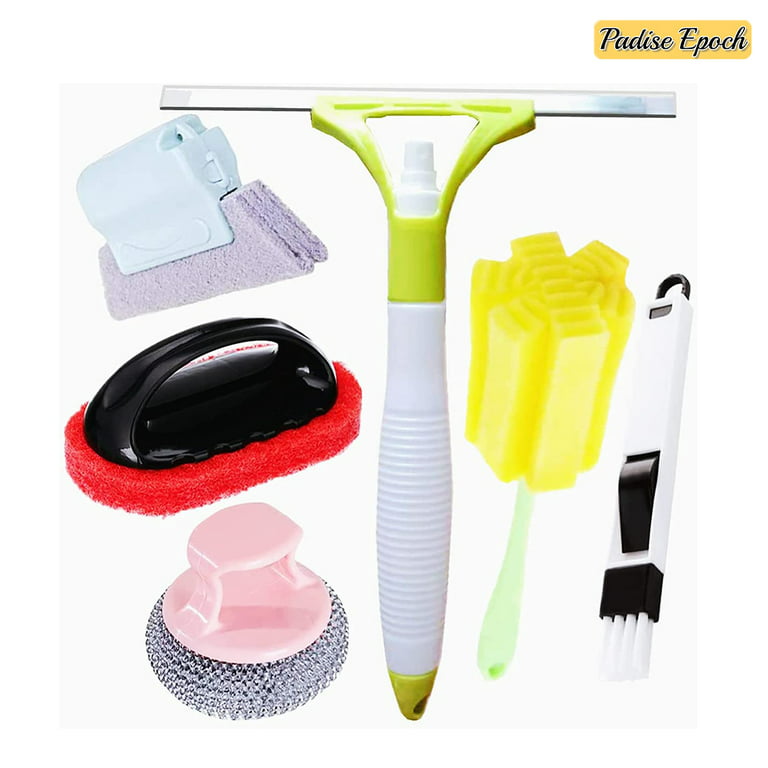 Kitchen Household Window Sill Cleaning Brush Set.Includes Long Bottle  Sponge Brush/ Glass Wiper/Sponge Cleaning Brush/Multifunctional Dishwashing