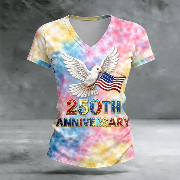 MAIHAN 250th Anniversary Usa Women American Flag Print 4th Of July Crew Neck T-Shirts Shirt Short Sleeve Spring Summer Tops Plus Size T Shirts for Women