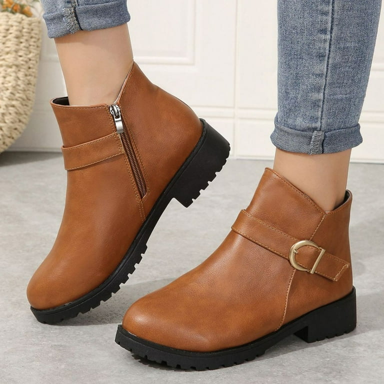 Lovskoo 2024 Dressy Ankle Boots for Women Leather Wedding Dress Shoes Round Toe Wedge Hidden High Heel Zipper Boots Vintage Mid Calf Western Booties