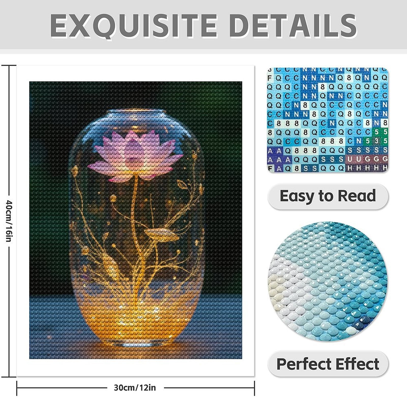 Diamond Art Kit for Adults, Lotus Light Glass Enchantment Diamond Painting for Adults Beginners, DIY Diamond Art Painting Kits, 5D Diamond Painting Crafts for Home Decor 12x16 Frameless