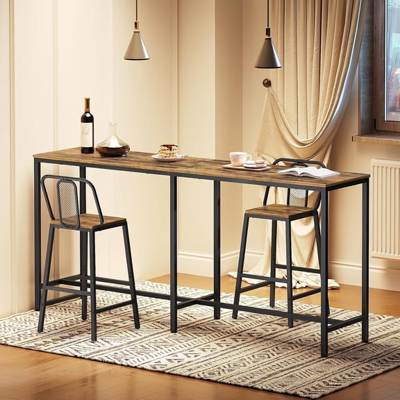 70.8 Inch Long Bar Table Counter Height High Top Rectangular Pub Table for Kitchen Living Room Entryway Rustic Brown Black