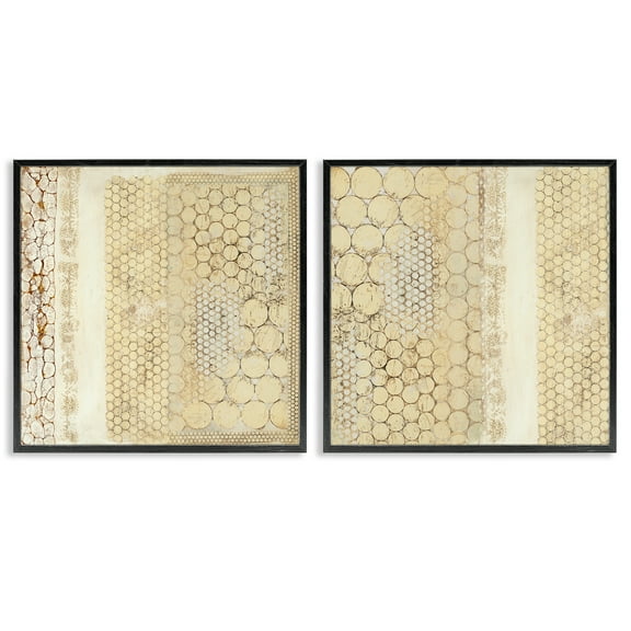 Stupell Industries Distressed Pale Yellow Circles Abstract Painting Black Framed Art Print Wall Art, 12 x 12, Set of 2