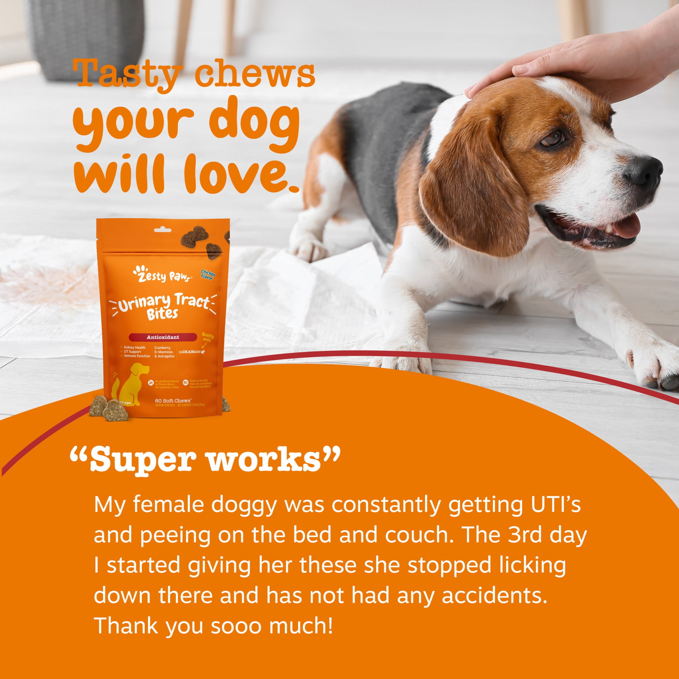Zesty Paws Urinary Tract Bites Chicken Flavor Dog Supplement, 60 Count