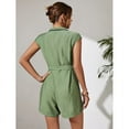 thumbnail image 5 of Womens Comfy Jumpsuit Solid Elegant Zipper Lapel V Neck Short Sleeve Top Casual Bow Tie Waist Loose Shorts One Piece Rompers(XS,Green), 5 of 5