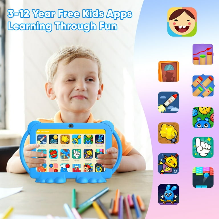 Kids Tablet voor kinderen, 7 inch, vanaf 3 jaar, kindvriendelijke hoes