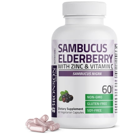 Bronson Sambucus Elderberry with Zinc & Vitamin C Triple Immune Support Complex Immune & Antioxidant Protection, NON-GMO, 60 Vegetarian Capsules