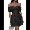 thumbnail image 2 of Vestidos de Cóctel Cortos de Satén para Adolescentes, con Hombros Descubiertos, para el Regreso A Casa y para Fiestas 2025. Negro XL, 2 of 8
