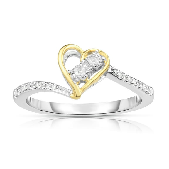 Natalia Drake 1/10 Cttw Diamond Heart Promise Ring for Women in Rhodium and Yellow Gold Plated Sterling Silver Size 7 (Color J / Clarity I3)
