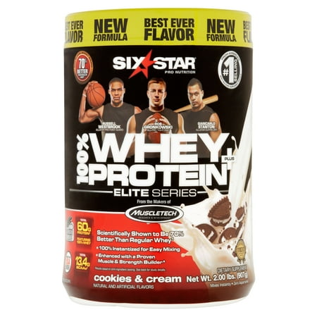 Six Star Pro Nutrition Elite Series 100% Whey Protein Powder, Cookies & Cream, 20g Protein, 2 Lb