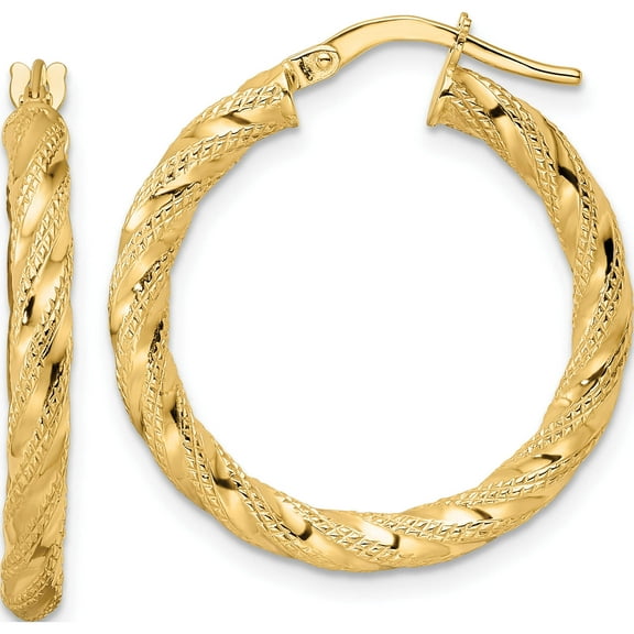 14K Yellow Gold Polished Twisted Hoop Earrings (26.5 X 25) Made In Italy tf2133
