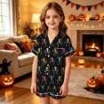 thumbnail image 2 of Halloween Pajamas Kids Girls, Girls Pajama Set Short Sleeve Button Down Silky Satin Boys Girls PJS Kids Sleepwear Soft Summer Nightwear Loungewear Set Halloween Gifts for 9 Months - 13 Years Kids, 2 of 5