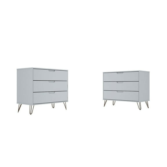 Manhattan Comfort Rockefeller 3-Drawer Wood Dresser in White (Set of 2)