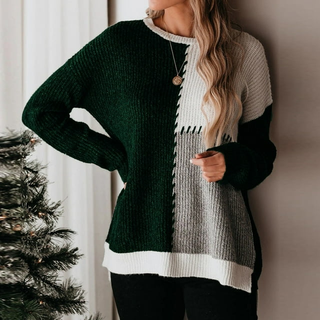 EGNMCR Chandails pour Femmes Femmes et Hiver Chandails Décontractés Col Rond Chandail Ample Chandail Tricoté Haut