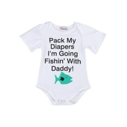 Nokpsedcb AU Sale Newborn Baby Infant Boys Girls Fishing Romper Bodysuit Outfits Clothes White 9-18 Months