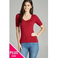 thumbnail image 2 of Junior & Junior Plus Basic Cotton V Neck Elbow Sleeve Tee Shirt Top, 2 of 2