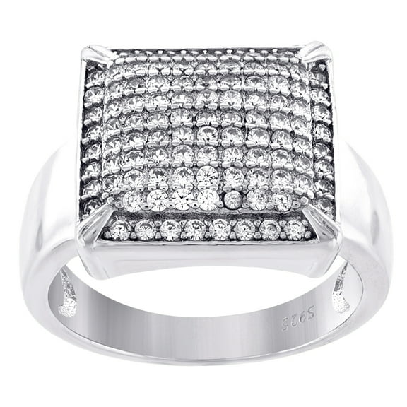 925 Sterling Silver Mens Cubic Zirconia Cluster Size 7 Square Head Fashion Ring Band Wedding Band for Men