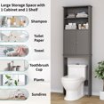 thumbnail image 2 of Walsunny Over the Toilet Storage Cabinets Wood Bathroom Organizer Shelf Rack Space Saver with 2 Doors 4 Shelves Anti-Tip Device Gray, 2 of 7