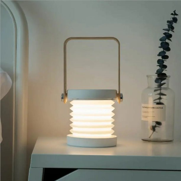 Lámpara de mesa con luz de lectura con pilas, lámpara de escritorio para exteriores, lámpara de linterna LED plegable portátil recargable, luz nocturna multifuncional regulable, lámpara de n