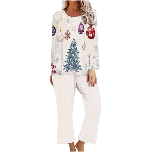 RKSTN Ensembles de Pyjama pour Femmes de Noël Imprimés Haut Décontracté Pantalon Ensemble de Pyjama Doux Confortable Pyjamas