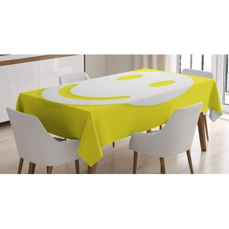 

Mindunm Yellow Tablecloth Rise Wake Uo Positive Optimistic Life Message Big Smiley Happy Face Artwork Rectangular Table Cover for Dining Room Kitchen Decor 60 X 84 Yellow White
