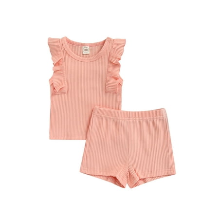 

ZIYIXIN 2Pcs Baby Girls Sweet Style Outfits Toddler Summer Solid Color Lace Splicing Sleeveless Tops + Shorts Set Pink 2-3 Years