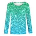 thumbnail image 1 of Girls Tshirts Spring Summer Long Sleeve Gradient Sequin Printed Round Neck Flash Shirt Girls Tops Light Green 3-4Years, 1 of 4