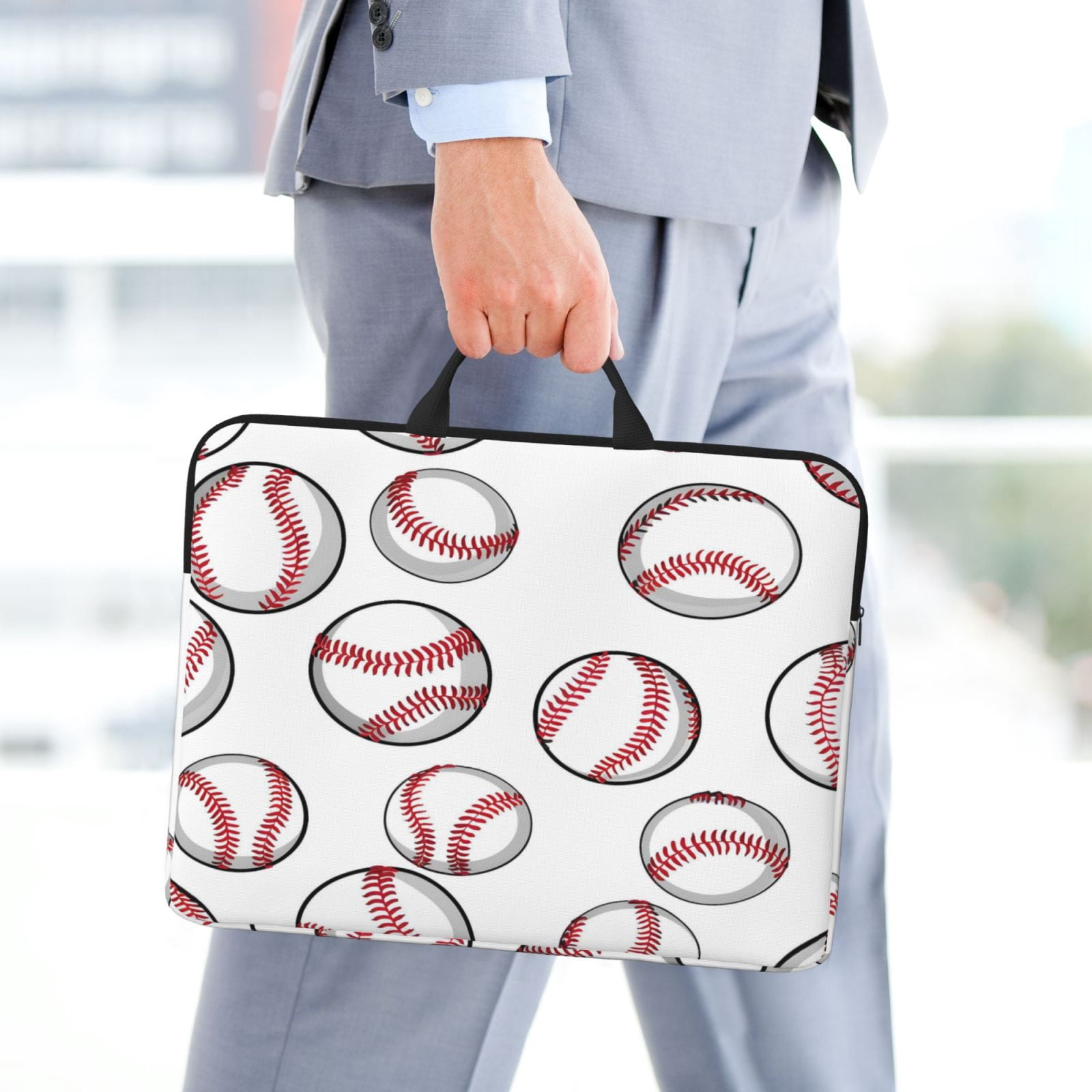 Laptop Sleeve Bag For Women Men 14inch Waterproof Durable Protective Computer Carrying Cover Handle Laptop Case Bag White Baseballs With Classic Red Stitching Subtle Dynamic Motion Lines
