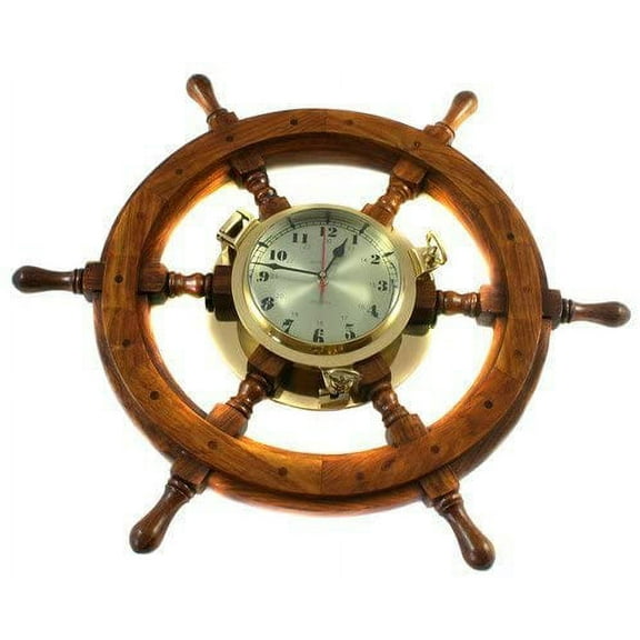 Nagina International Nautical Captain's Ship 24" Wheel Porthole Wall Mounted Clock
