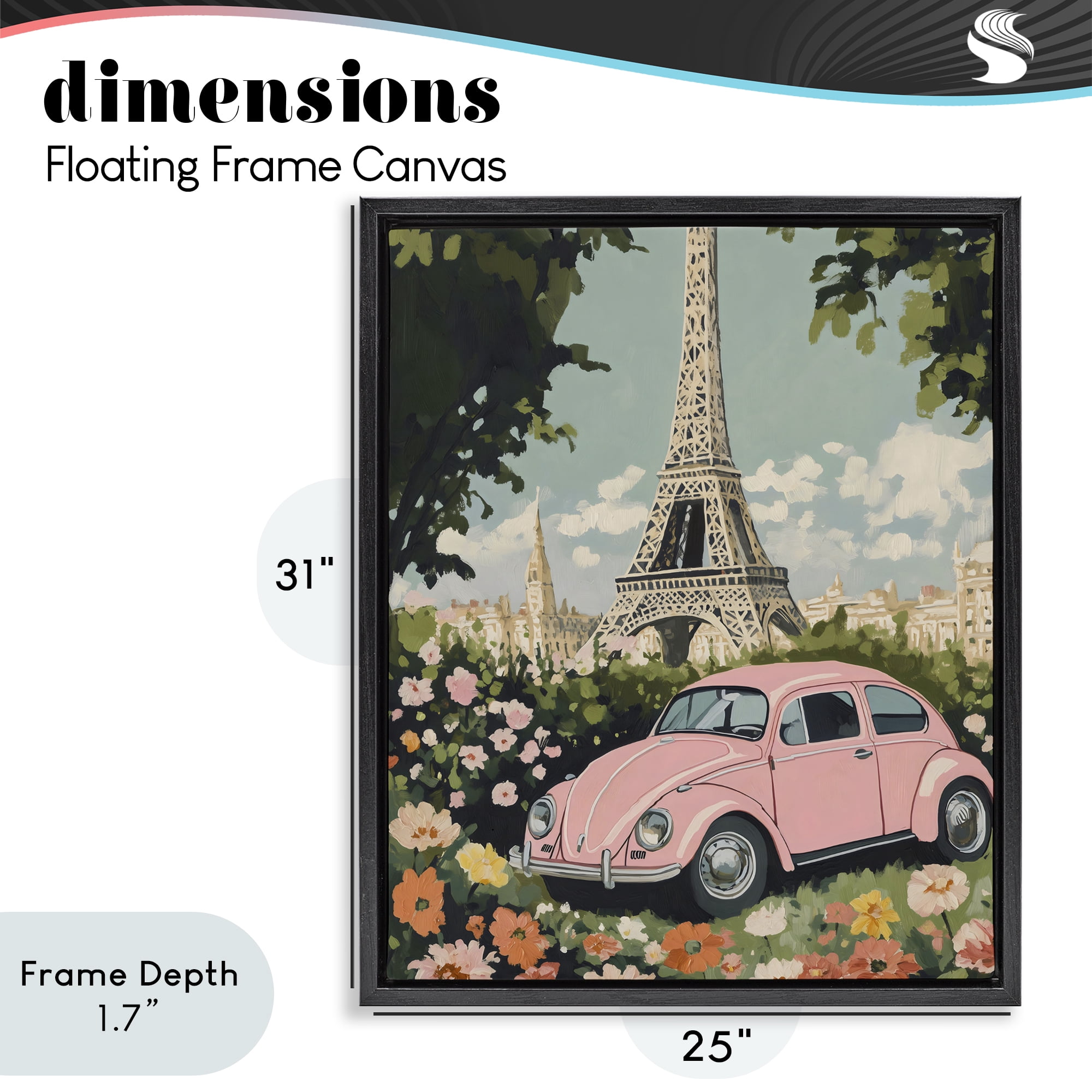 Stupell Industries Paris Pink Car in Bloom Black Framed Floater Canvas Wall Art, design by The Prints Vibe