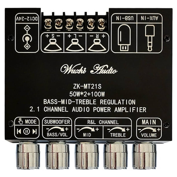 -MT21S 2X50W + 100W Subwoofer 2.1 Canal Placa Amplificadora de Potencia Digital AUX 12V 24V Audio EstéReo Bluetooth 5.1 Bajo