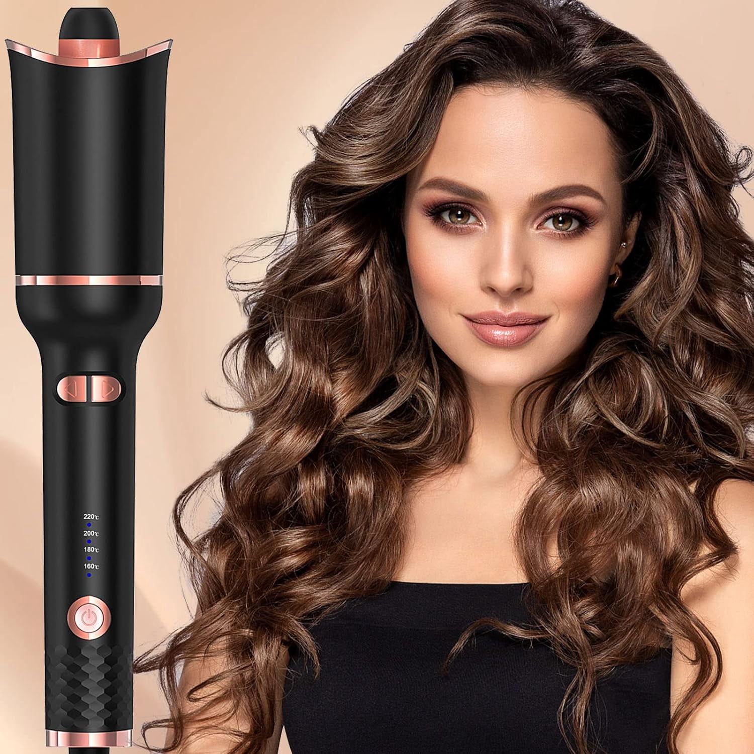 Automatic Hair Curler, Automatic Curling Iron, Professional Curling Wand Rotating with 1 Inch Large Barrel Fast Heating Dual Voltage for Women Mid Length to Longer Hair