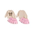 thumbnail image 2 of Toddler Kids Girl Fall Skirt Outfit 12 18 24 Months 2T 3T 4T 5T Bow Embroidery Long Sleeve Crew Neck Sweatshirt Tops with Football Sequin Tulle Skirt 2 Pcs Clothing Set, 2 of 9