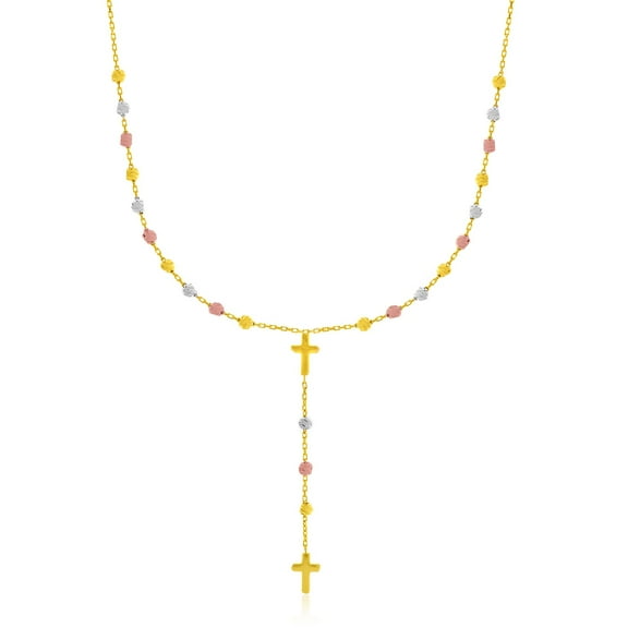 14k Tri-Color Gold Rosary Chain Necklace 17 in