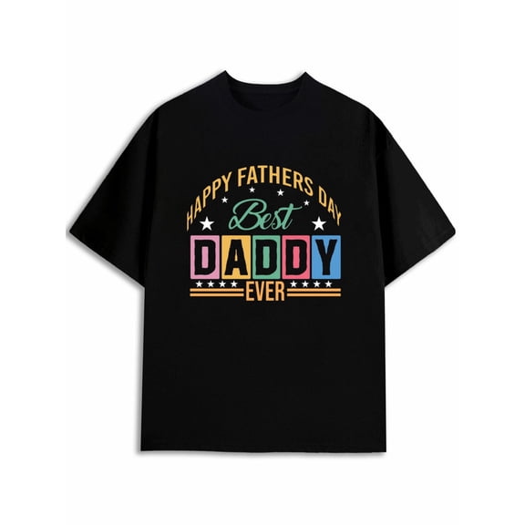 Greenink Happy Father's Day Daddy T-Shirt mens round neck T-shirt black elegant top printed T-shirts, Streetwear style clothing Funny Unisex Shirt Cotton tshirts
