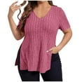 thumbnail image 3 of Swuxness Women Short Sleeve Plus Size T Shirts, Spring and Summer Casual Tops, Ladies V-Neck Solid Color Comfortable Fashion Loose Pullover Tee Hot Pink, XXL, 3 of 5