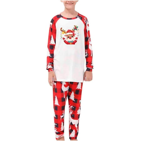 

Honeeladyy Christmas Family Pajamas Parent-child Warm Christmas Set Printed Home Wear Pajamas Two-piece Kid Set Red Clearance under 10$