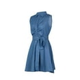 thumbnail image 3 of Inevnen Women Sleeveless Denim Mini Skater Dress Collared Button Down Short Swing Shirt Dress with Belt, 3 of 8