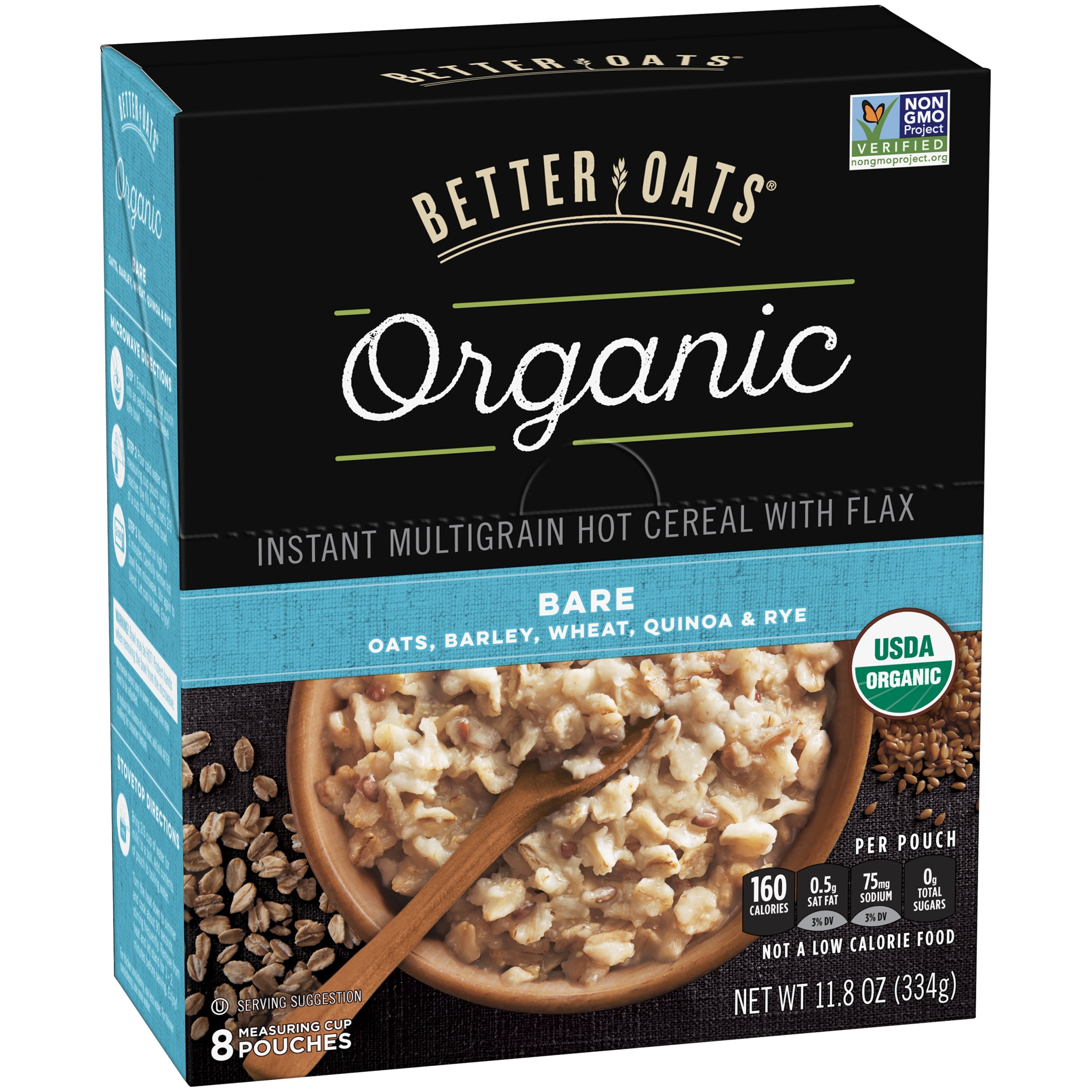 Better Oats Organic Instant Hot Cereal, Multigrain & Flax, 11.8 Oz